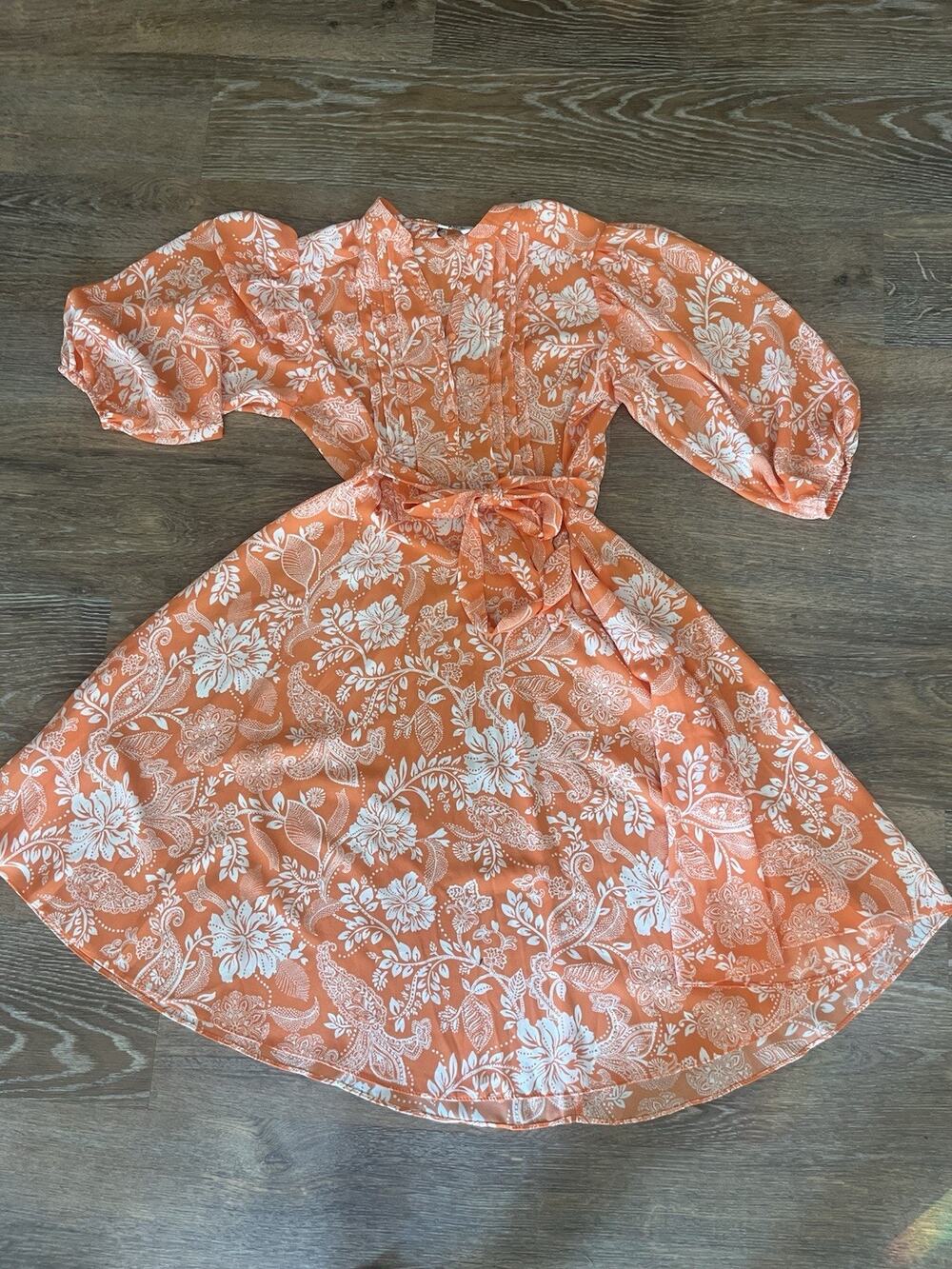 Nanette by Nanette Lepore Orange White Floral Tie Waist Dress Women’s Size 6